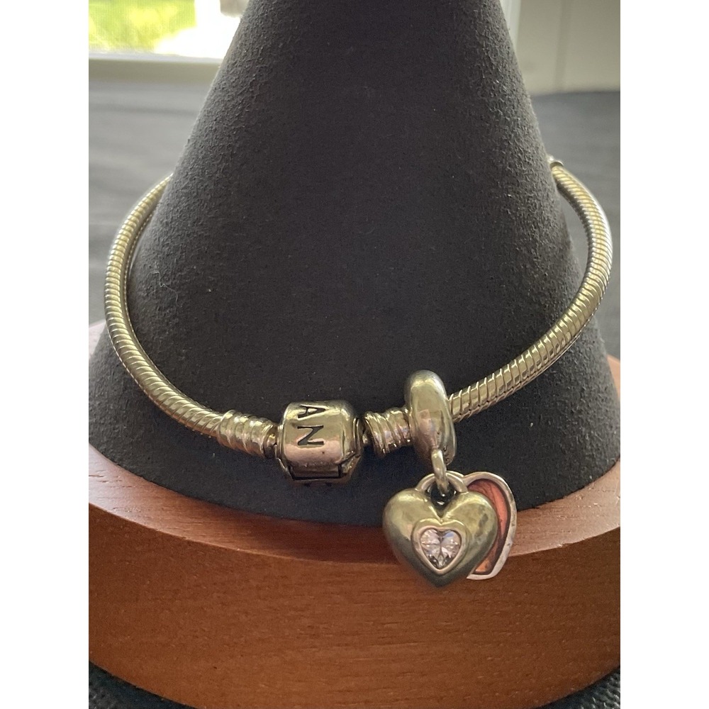 Pandora ALE 925 Sterling Silver Snake Chain Bracelet You Me Heart Charm